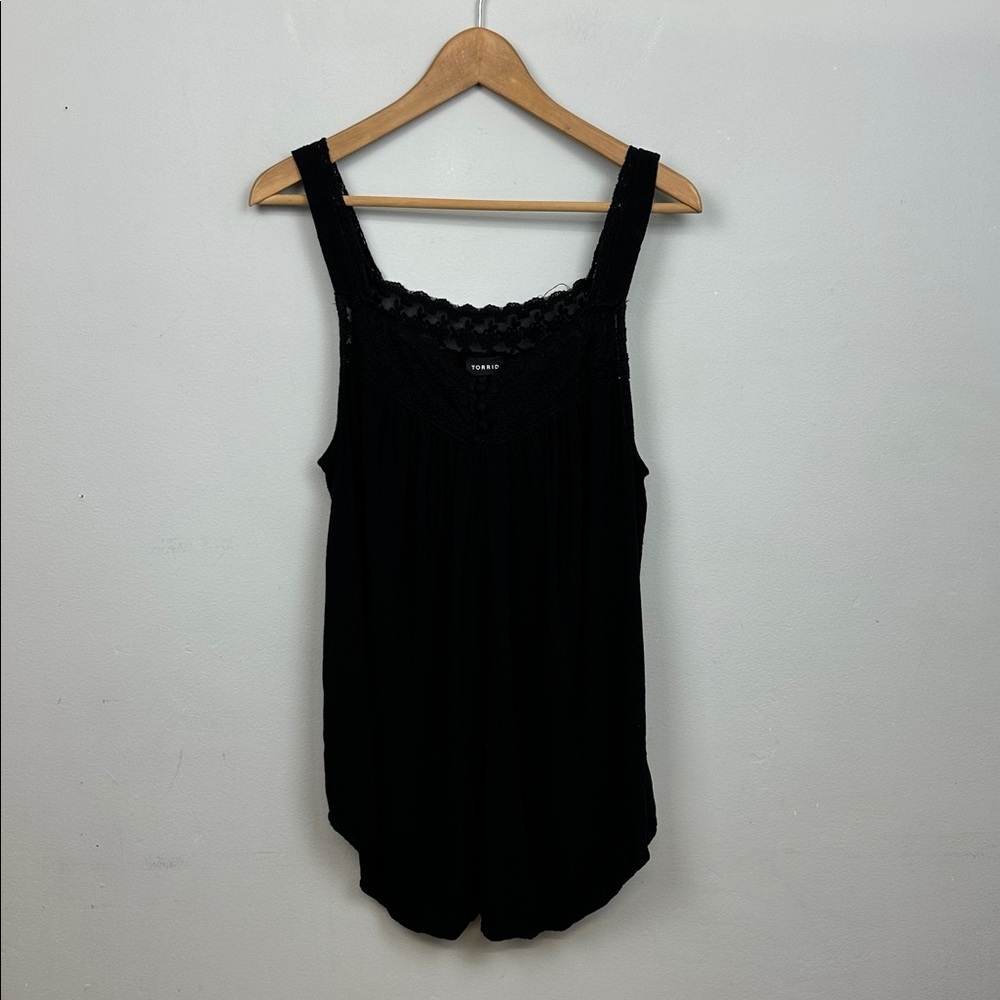 Torrid Rayon Slub Lace Inset Cami Black Sz 1X - Picture 6 of 12